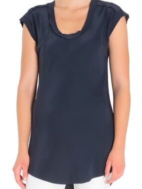 Elaine Kim Rina 100% Silk Bias Tunic Top Black Ink Size Large